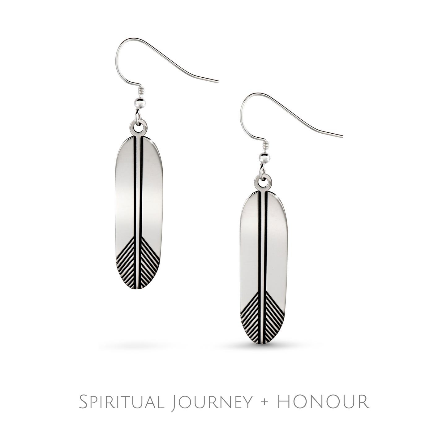 SILVER FEATHER EARRINGS Spiritual Journey + Honour