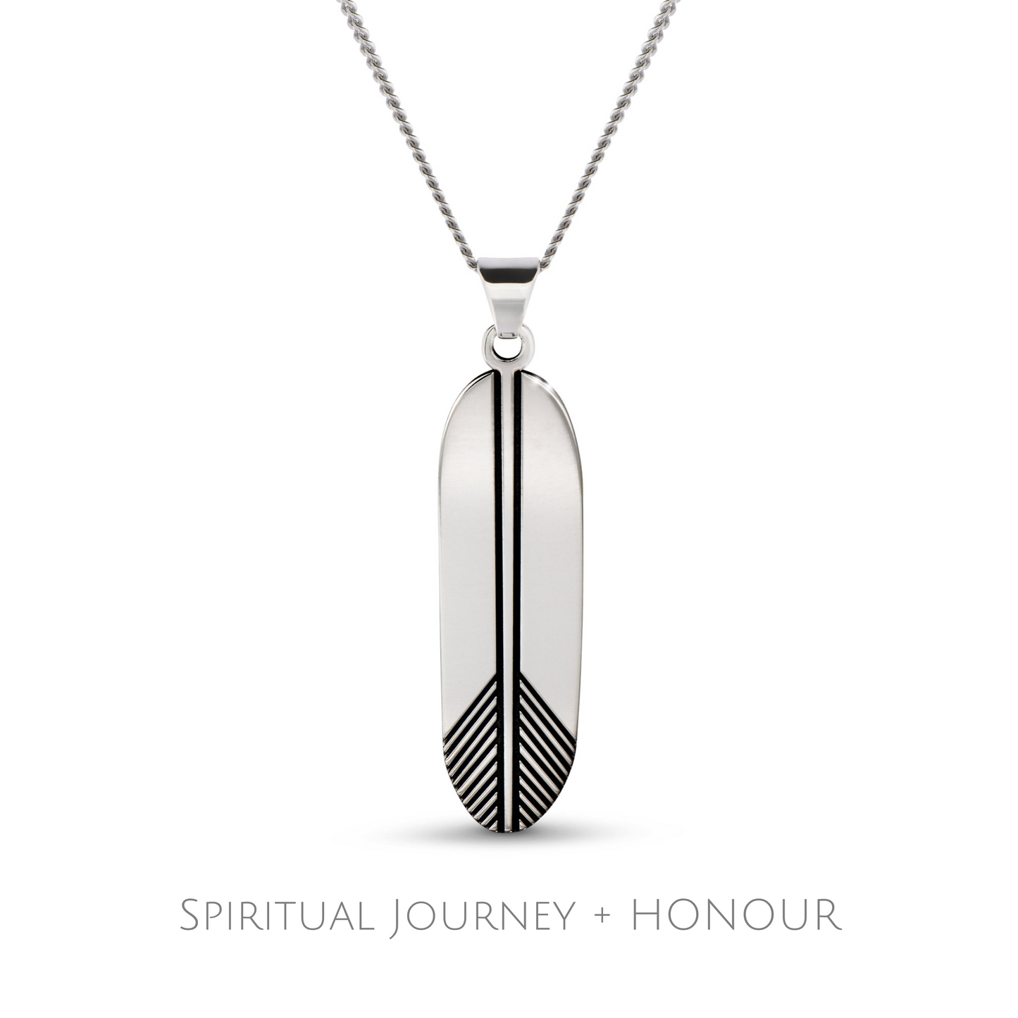 SILVER FEATHER PENDANT Spiritual Journey + Honour